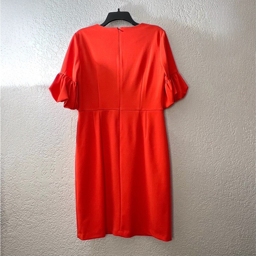 Donna Morgan Red Shift Dress Puff Sleeve Knee Length Elegant Work Cocktail 10 - Picture 3 of 9